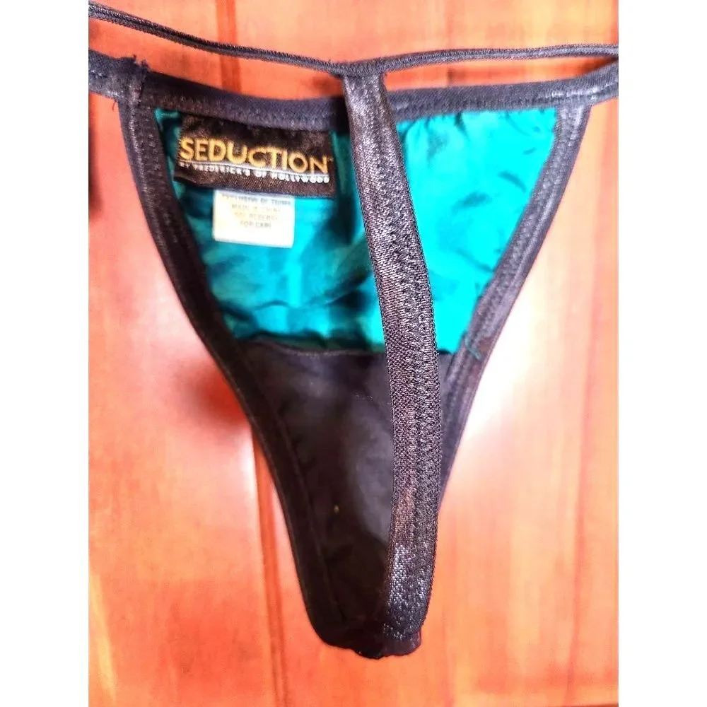 NWT Frederick's of Hollywood Seduction Teal and Black Lace G String Small